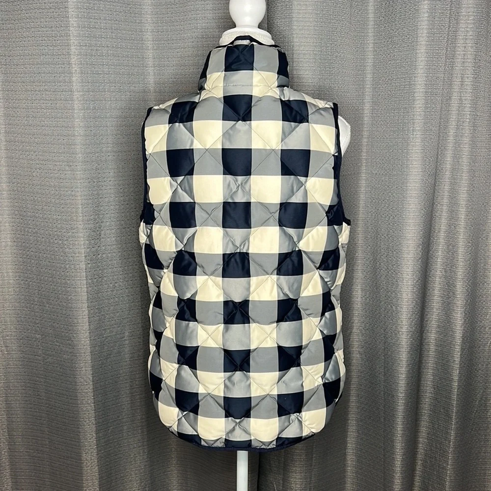 J. CREW SMALL BLUE AND CREAM PLAID DOWN PUFFER VEST